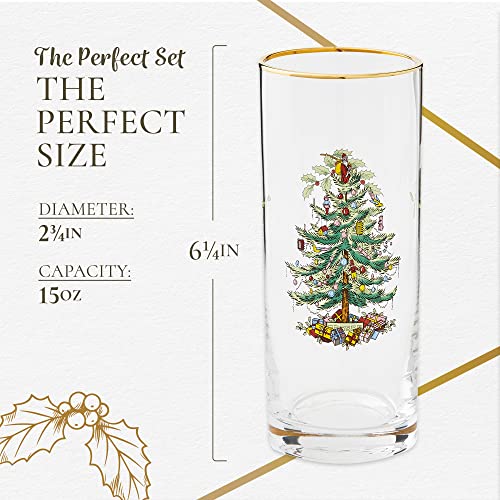Spode Christmas Tree 15oz Highball Glasses, Set of 4