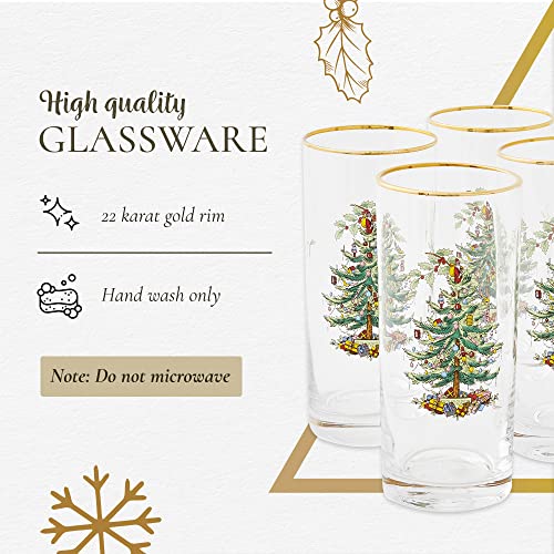 Spode Christmas Tree 15oz Highball Glasses, Set of 4