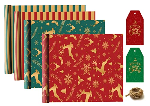 Luxury Recyclable Christmas Wrapping Paper - 4 Kraft Designs