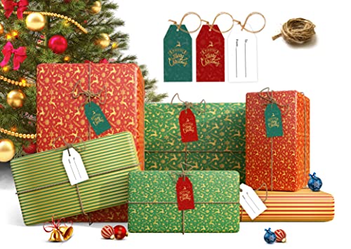 Luxury Recyclable Christmas Wrapping Paper - 4 Kraft Designs