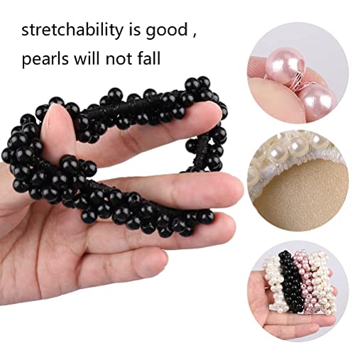 4 Pcs Pearl Hair Scrunchies, Elastic Hair Ropes Ponytail Holder Scrunchies Tightening Hairring for Women