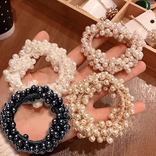 4 Pcs Pearl Hair Scrunchies, Elastic Hair Ropes Ponytail Holder Scrunchies Tightening Hairring for Women
