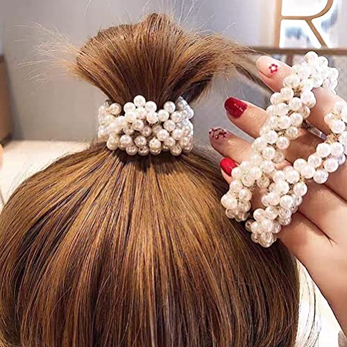 4 Pcs Pearl Hair Scrunchies, Elastic Hair Ropes Ponytail Holder Scrunchies Tightening Hairring for Women