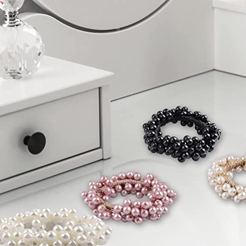 4 Pcs Pearl Hair Scrunchies, Elastic Hair Ropes Ponytail Holder Scrunchies Tightening Hairring for Women