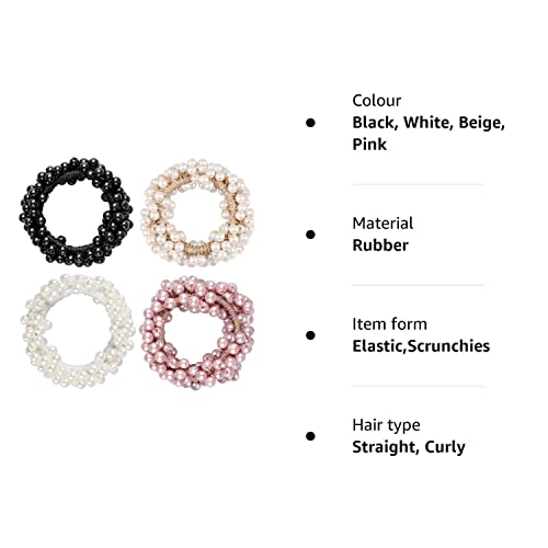 4 Pcs Pearl Hair Scrunchies, Elastic Hair Ropes Ponytail Holder Scrunchies Tightening Hairring for Women