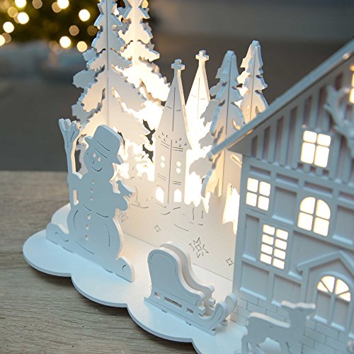Christmas Wooden House with Reindeer Scene & LED Lights