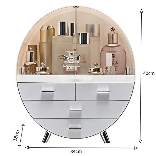 Qivange Round Cosmetic Rack Makeup Organiser Dustproof-Cosmetic Storage Makeup Holder Multifunctional Display Box Case For Lipstick, Nail Varnish, Eye Shadow, Brushes Pink/Grey 29.5 * 15.5 * 34cm