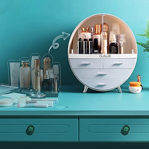 Qivange Round Cosmetic Rack Makeup Organiser Dustproof-Cosmetic Storage Makeup Holder Multifunctional Display Box Case For Lipstick, Nail Varnish, Eye Shadow, Brushes Pink/Grey 29.5 * 15.5 * 34cm