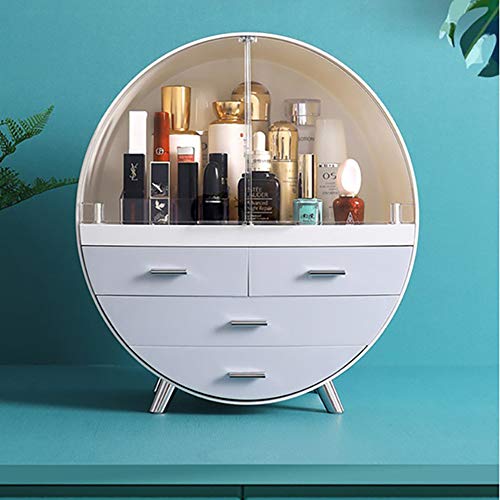 Qivange Round Cosmetic Rack Makeup Organiser Dustproof-Cosmetic Storage Makeup Holder Multifunctional Display Box Case For Lipstick, Nail Varnish, Eye Shadow, Brushes Pink/Grey 29.5 * 15.5 * 34cm