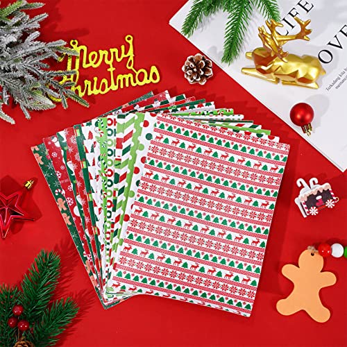 AnyDesign 14Pcs Christmas Faux Leather Sheets Colorful Gingerbread Man Santa Claus Snowman Snowflake Leather Fabric Dots Stripes Printed Synthetic PU Leather for Christmas DIY Crafts Earring Hair Bow