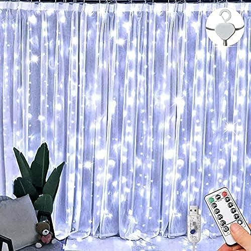 Christmas Fairy Curtain Lights, Waterproof 300LED with Remote
