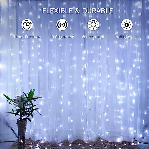 Christmas Fairy Curtain Lights, Waterproof 300LED with Remote