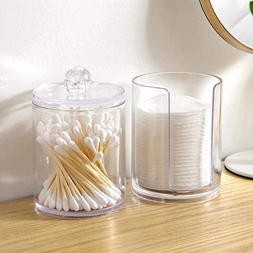 3Pcs Clear Acrylic Makeup Pads Container Organizer,Plastic Cotton Ball and Swab Holder with Lid Bathroom Jar Storage Beauty Makeup Organizer Storage for Cotton Balls,Swabs,Q-Tips,(Transparent)