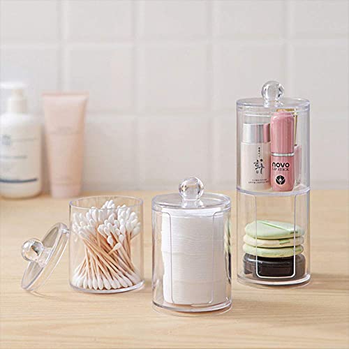 3Pcs Clear Acrylic Makeup Pads Container Organizer,Plastic Cotton Ball and Swab Holder with Lid Bathroom Jar Storage Beauty Makeup Organizer Storage for Cotton Balls,Swabs,Q-Tips,(Transparent)