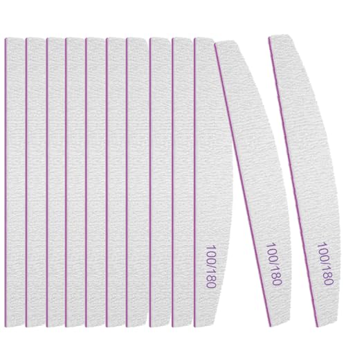12PCS Professional Nail Files Double Sided Emery Board 100/180 Grit Washable Nail Files,