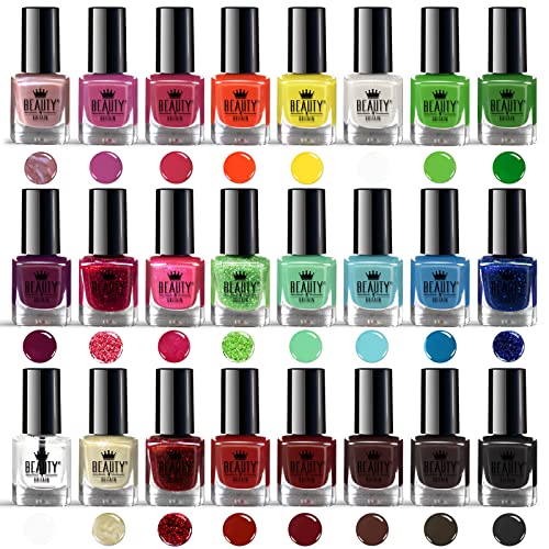Splash 48 x Nail Polish Varnish Set 48 Different Modern Colours Quick Drying Flat Brush