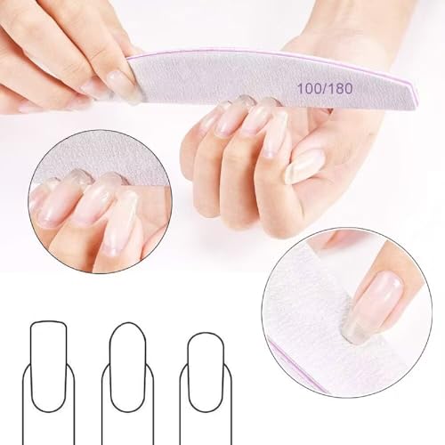 12PCS Professional Nail Files Double Sided Emery Board 100/180 Grit Washable Nail Files, 