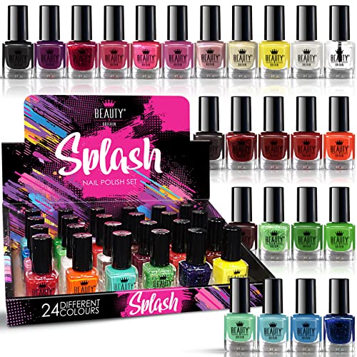 Splash 48 x Nail Polish Varnish Set 48 Different Modern Colours Quick Drying Flat Brush