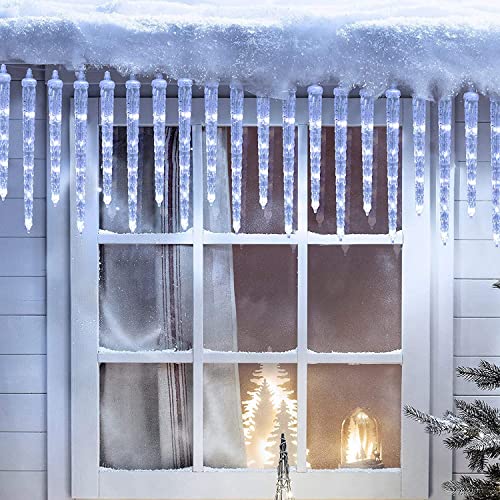 Christmas Icicle Lights Outdoor, 13ft/4M 90 LED Icicle Lights with 20 Icicles, 8 Modes Connectable Christmas Lights Mains Powered (White)