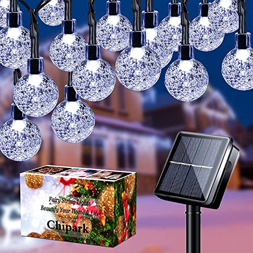 Chipark Solar String Lights Garden, 39Ft 100 LED Outdoor/Indoor Crystal Balls Fairy Lights Solar Powered 8 Modes Waterproof Decorative Lighting for Party, Home, Festival, Christmas(Cool White)