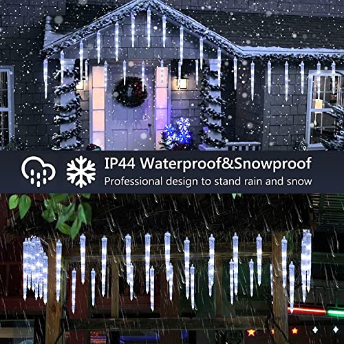 Christmas Icicle Lights Outdoor, 13ft/4M 90 LED Icicle Lights with 20 Icicles, 8 Modes Connectable Christmas Lights Mains Powered (White)