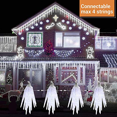 Christmas Icicle Lights Outdoor, 13ft/4M 90 LED Icicle Lights with 20 Icicles, 8 Modes Connectable Christmas Lights Mains Powered (White)
