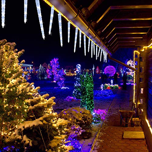 Christmas Icicle Lights Outdoor, 13ft/4M 90 LED Icicle Lights with 20 Icicles, 8 Modes Connectable Christmas Lights Mains Powered (White)
