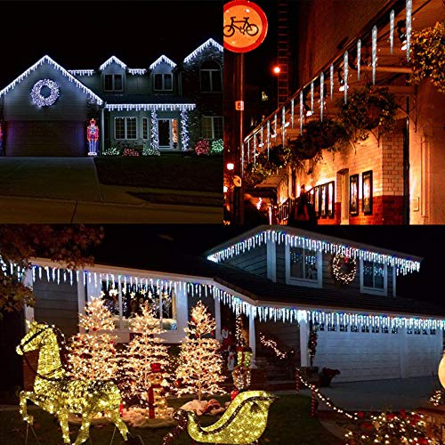 Christmas Icicle Lights Outdoor, 13ft/4M 90 LED Icicle Lights with 20 Icicles, 8 Modes Connectable Christmas Lights Mains Powered (White)