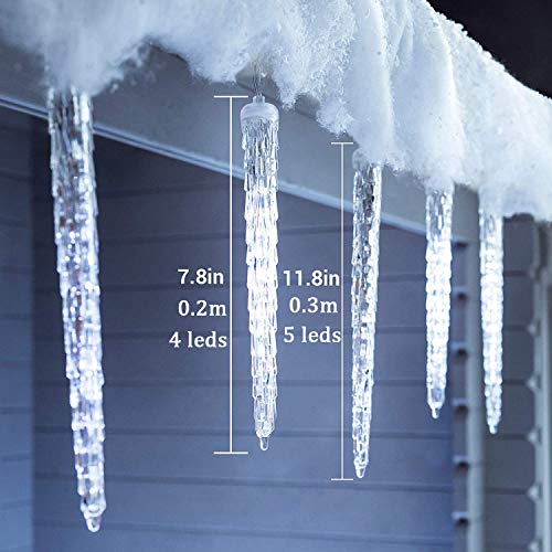 Christmas Icicle Lights Outdoor, 13ft/4M 90 LED Icicle Lights with 20 Icicles, 8 Modes Connectable Christmas Lights Mains Powered (White)