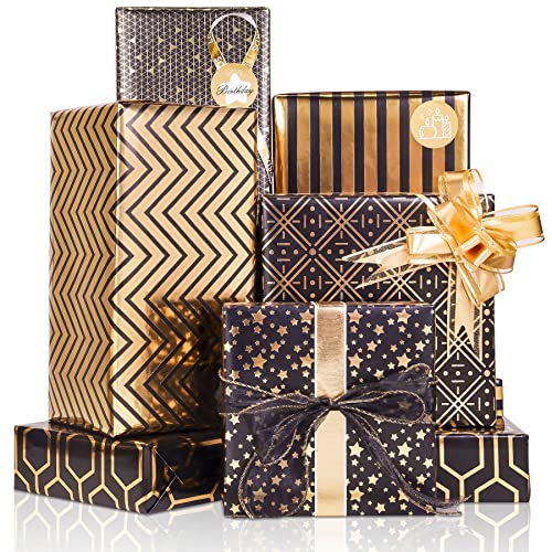 Black and Gold Foil Christmas Wrapping Paper Set