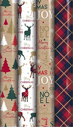 Christmas Gift Wrap Rolls: Traditional Tartan Reindeer - 4x5M
