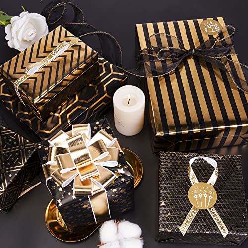 Black and Gold Foil Christmas Wrapping Paper Set