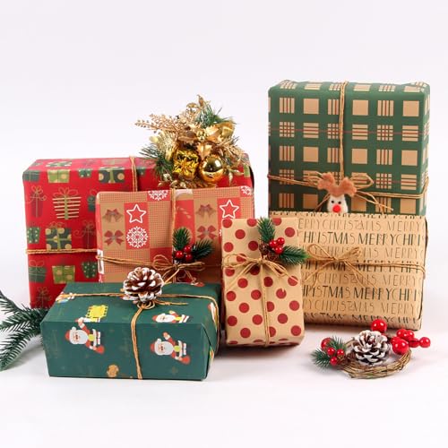 Christmas Wrapping Paper Bundle: 10 Sheets, 10 Tags, 2 Rolls