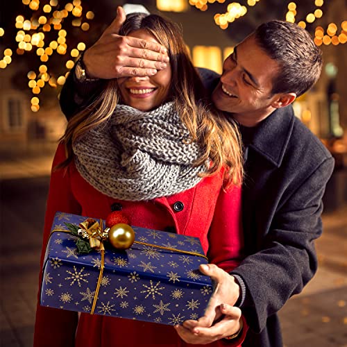 Blue Gold Christmas Wrapping Paper Bundle, 12 Sheets, 6 Designs