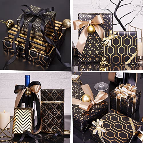 Black and Gold Foil Christmas Wrapping Paper Set