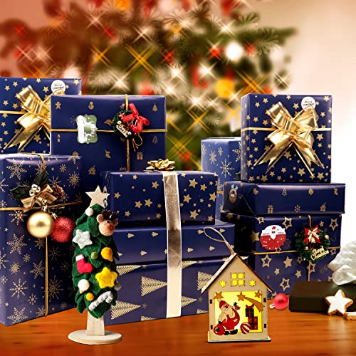Blue Gold Christmas Wrapping Paper Bundle, 12 Sheets, 6 Designs