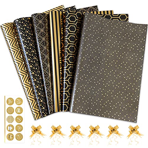 Black and Gold Foil Christmas Wrapping Paper Set