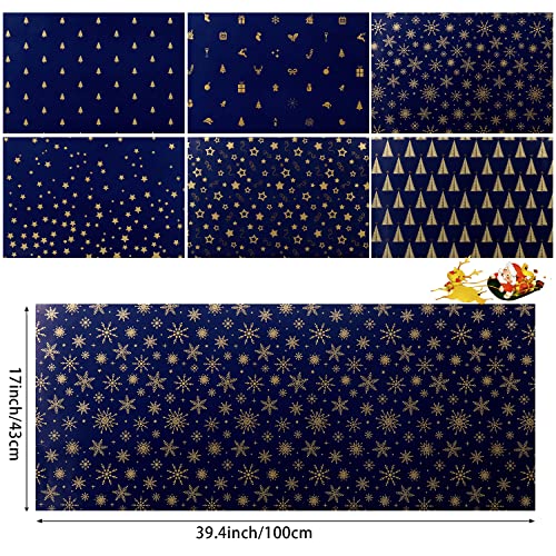 Blue Gold Christmas Wrapping Paper Bundle, 12 Sheets, 6 Designs