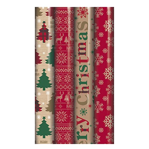 Traditional Tartan Reindeer Wrapping Paper Set - 4x4M
