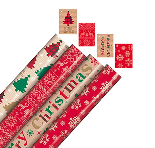 Traditional Tartan Reindeer Wrapping Paper Set - 4x4M