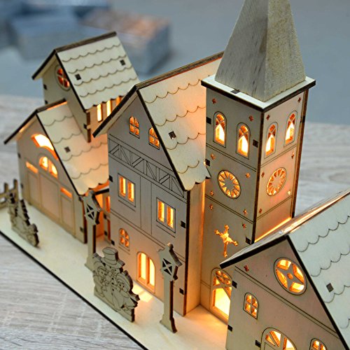 Pre-Lit Wooden Church Scene with Warm LEDs, 28cm