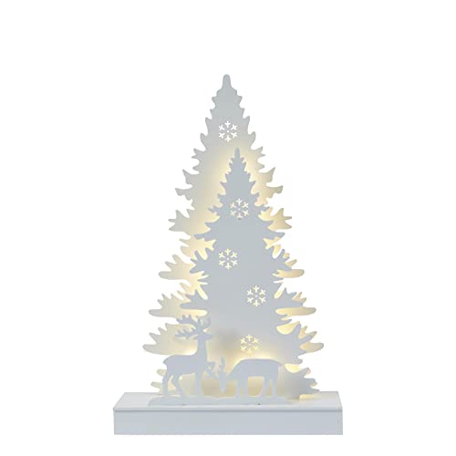 Cozy Christmas: Pre-Lit Wooden White Tree with Reindeer