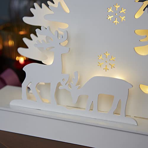 Cozy Christmas: Pre-Lit Wooden White Tree with Reindeer
