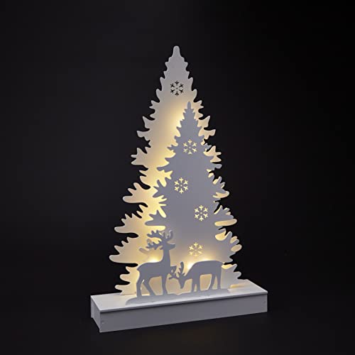 Cozy Christmas: Pre-Lit Wooden White Tree with Reindeer