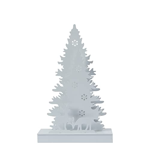 Cozy Christmas: Pre-Lit Wooden White Tree with Reindeer
