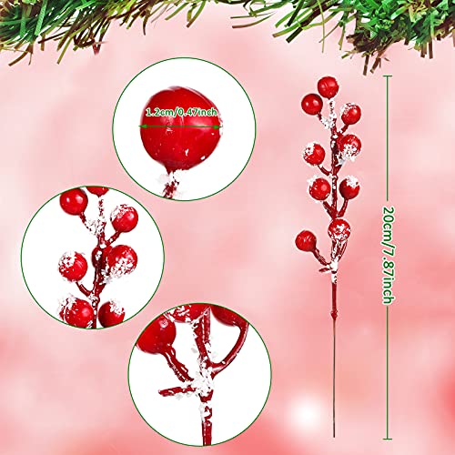 30 Pieces Artificial Holly Berry Stem Picks with Snowflake Glitter Christmas Tree Berries Picks for Christmas Tree Ornaments DIY Crafts Wedding Home Party Decor (Red)