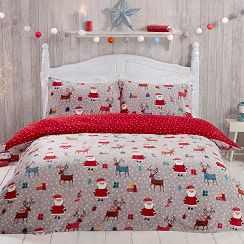 Santa Christmas Fleece Duvet Bedding Set - Double