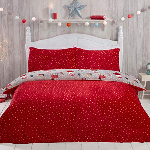 Santa Christmas Fleece Duvet Bedding Set - Double