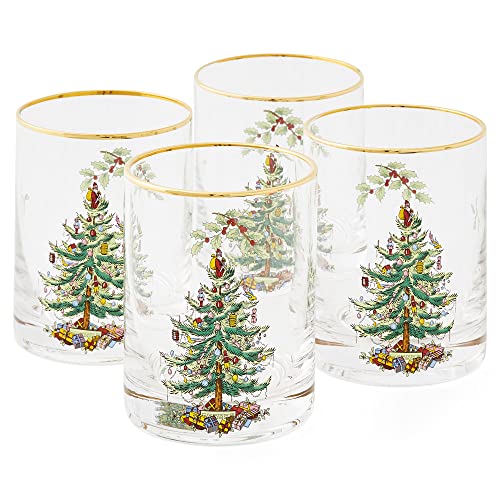 Spode Christmas Tree- 14 Oz Glasses, Gold Rims (Set of 4) (Clear)