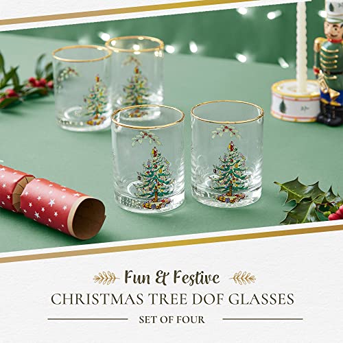 Spode Christmas Tree- 14 Oz Glasses, Gold Rims (Set of 4) (Clear)